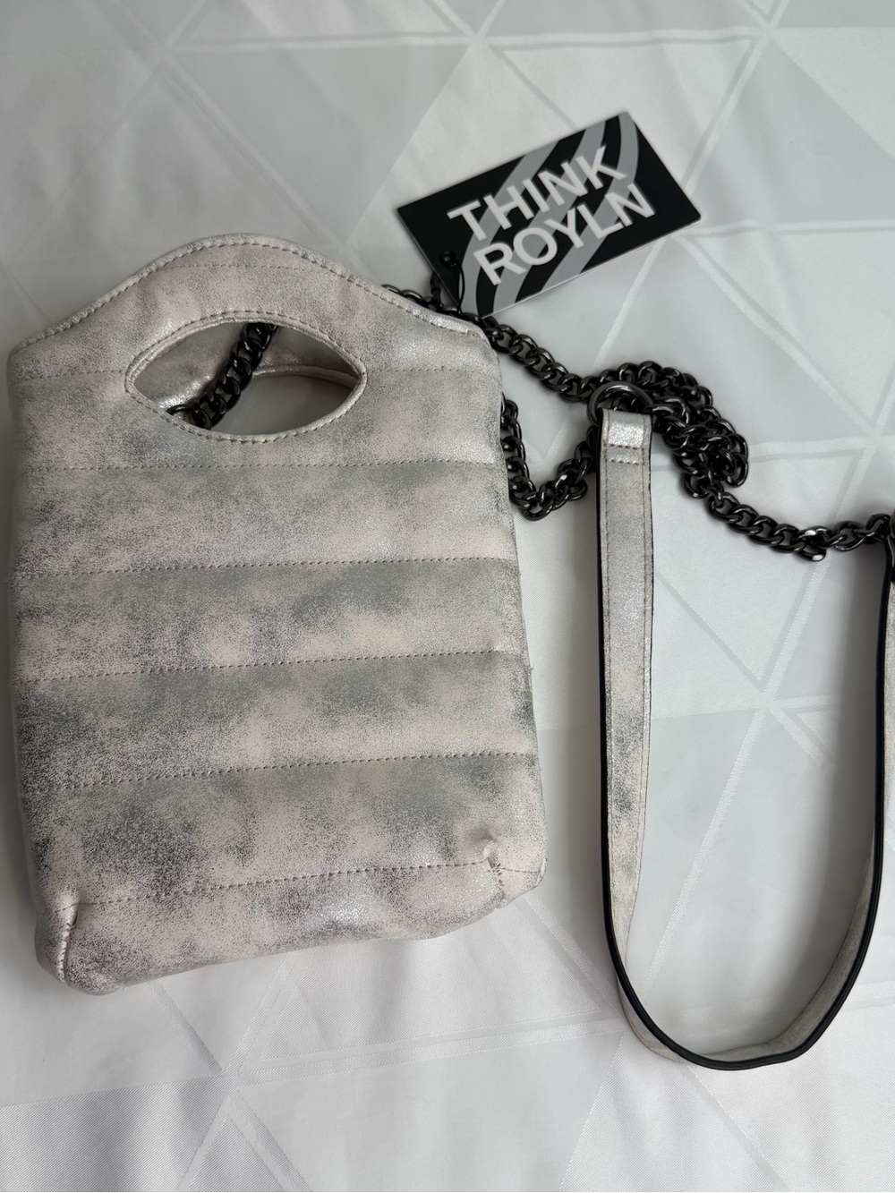 Think Royln Mini Florent Pink Champagne Puffer Phone Slip Crossbody Bag Purs NWT
